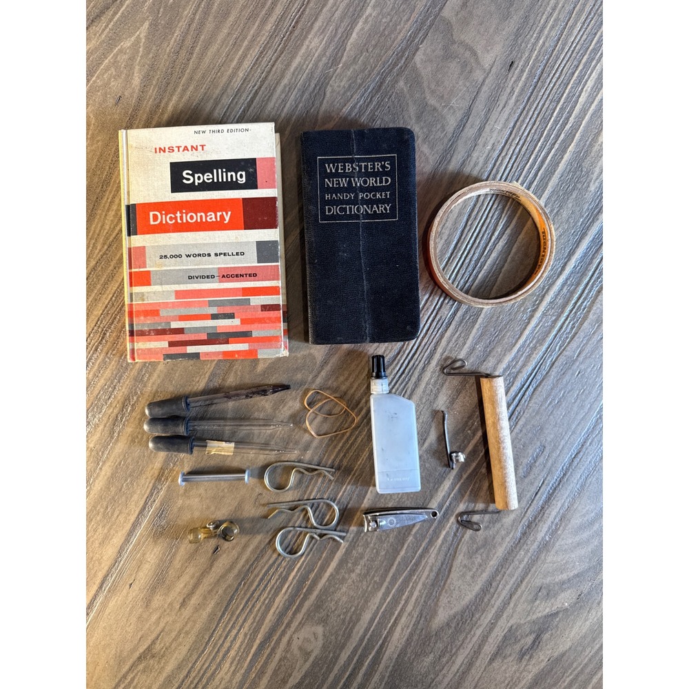 Vintage Webster Dictionary Spelling Book Office Ephemera Lot Mixed UAW Clippers‎